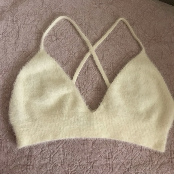 White Fuzzy Knit Bralette - Picture 3 of 9